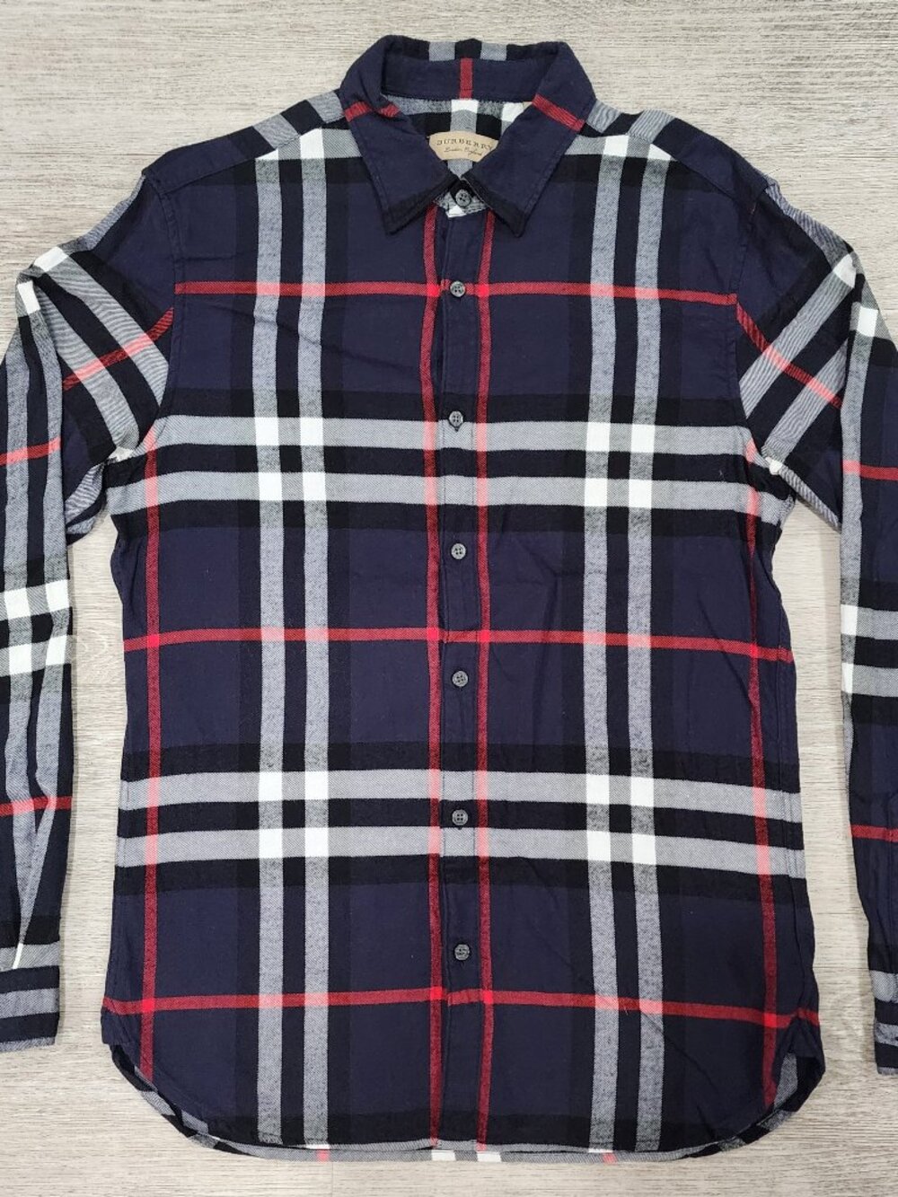 Burberry London Nova Check Navy Plaid Long Sleeve Flannel Shirt Men's L Preppy